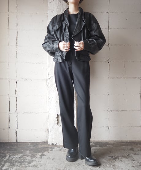Dolman Sleeve Short Leather Jacket BK