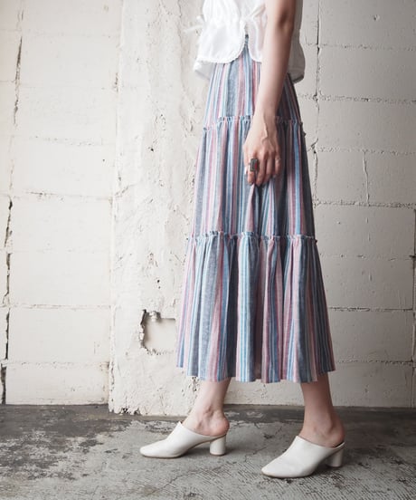 Stripe Tiered Skirt BL PI