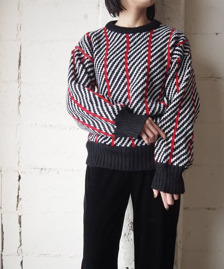 1980's EURO Stripe Sweater BKWHRE