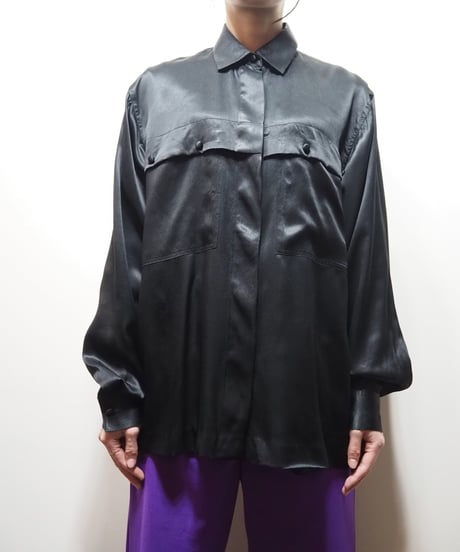 Design Pocket Satin Shirt BK