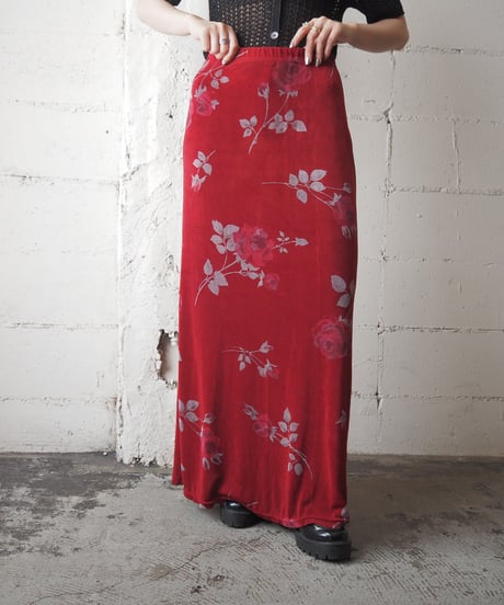 Rose Print Spandex Mix Tight Skirt RE