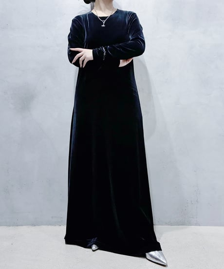 LAUREN L/S Velour Dress BK