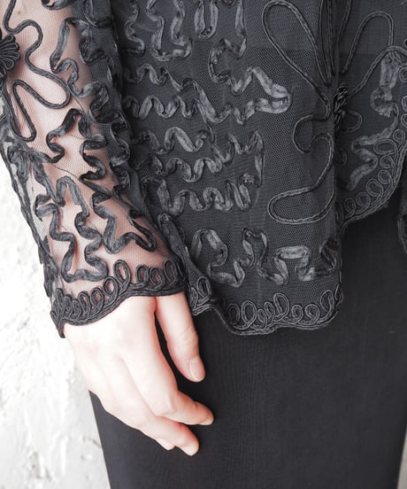 Tape Embroidery Sheer Cardigan BK