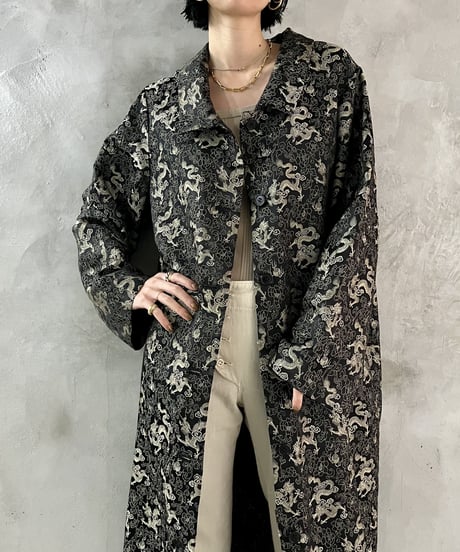 Dragon Pattern Satin Long Jacket BKBE