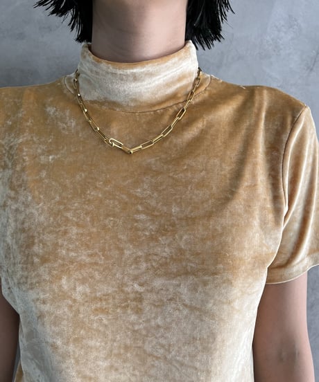 Velour Short Sleeve Mock Neck Tops YE