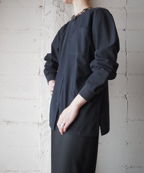 Collarless Snap Button Shirt Jacket BK