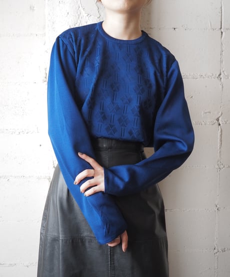 1960〜70's Zip Shoulder Geometric Pattern Knit BL