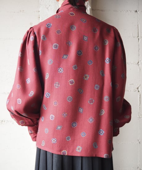 Turnover Collar Small Pattern Blouse RE