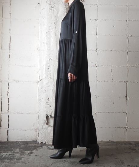 Satin Shirt Long Dress BK