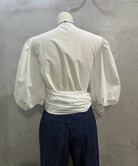 GANNI Balloon Sleeve Wrap Blouse WH