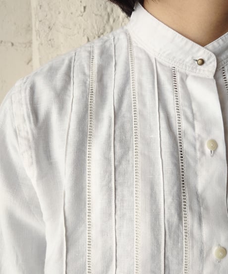 LAUREN Linen Band Collar Shirt WH