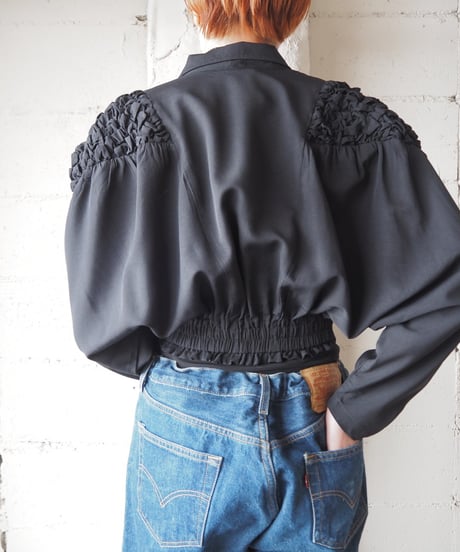 Smocking Shoulder Cropped Jacket BK
