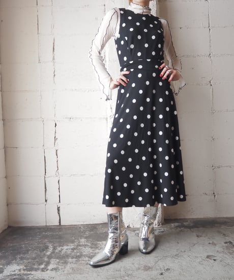 LAUREN Dot  Pattern Sleeveless Dress BKWH