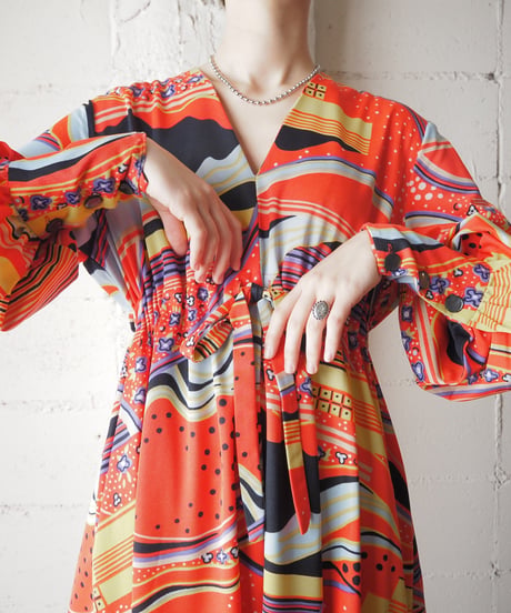1970's Psychedelic Pattern Dress OR