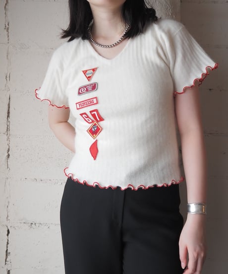 Remake 1950-60's Angora Knit Top With Patchs IV RE