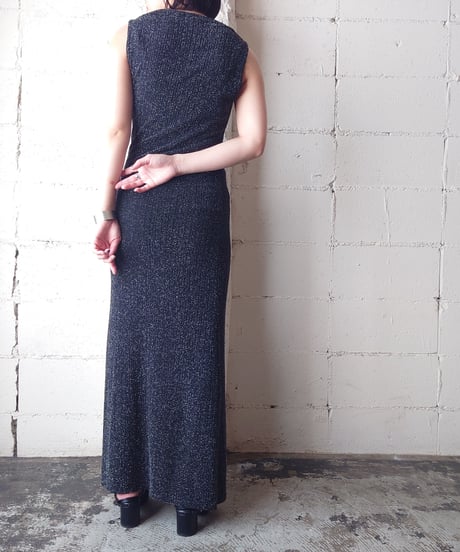 Glitter×Sheer Sleeveless Dress BK