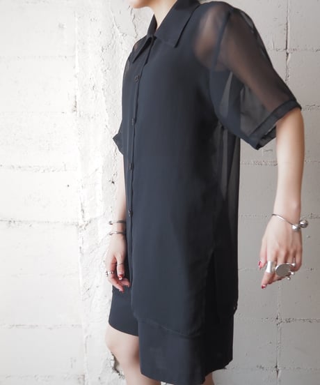 Short Sleeve Sheer Shirt BK