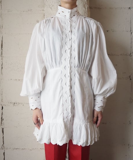 Stand Neck Frill Design Tunic WH