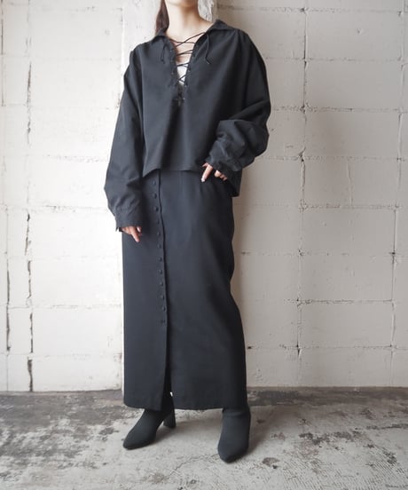 Front Button Tight Skirt BK
