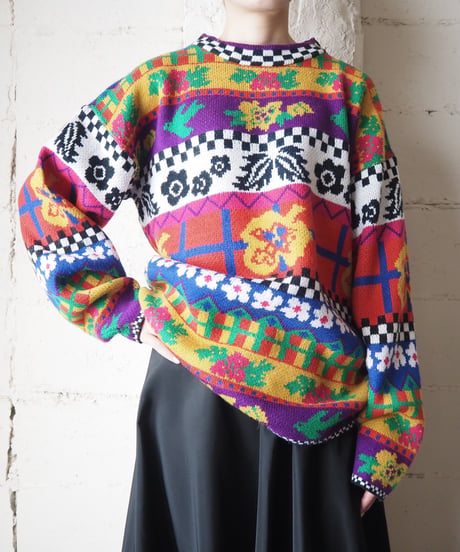 Checker Line Pattern Knit PURWHRE