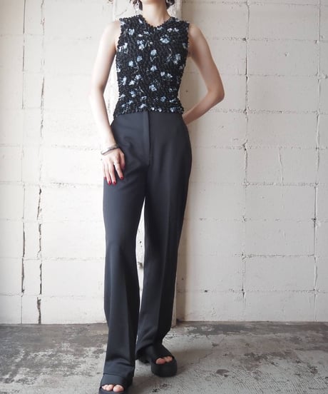Sleeveless Flower Pattern Popcorn BK WH