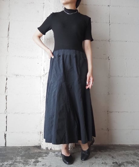 Rib Knit Switching  Dress BK