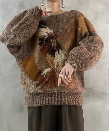 Mohair×Leather Design Knit BRBE