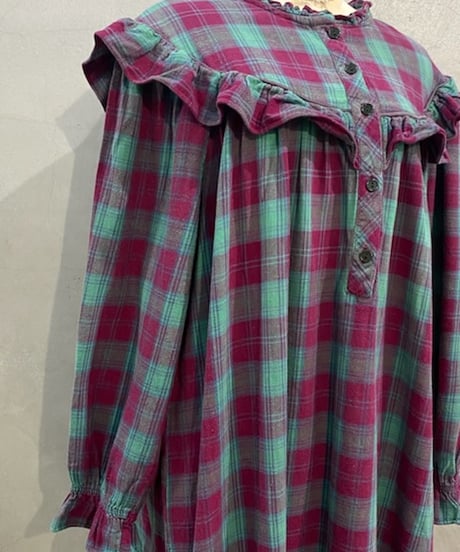 Madras Check Frill Dress PUR GN