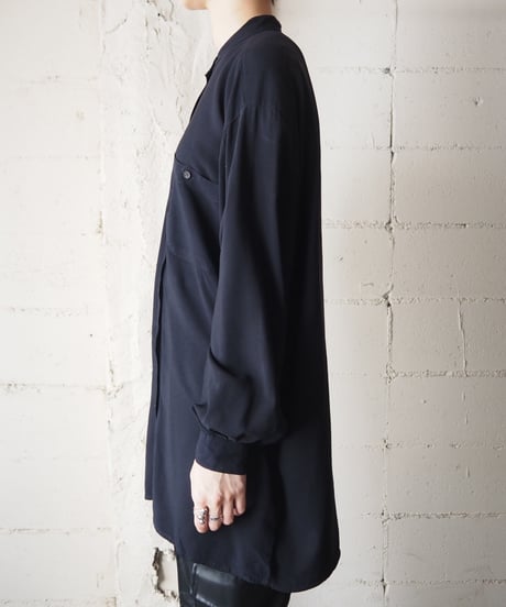 Band Collar Rayon Shirt BK