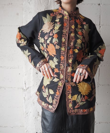 Floral Embroidery Stand Collar Jacket BK