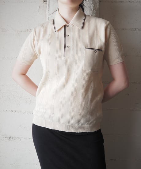 1970's Striped Knit Polo Shirt BE BK