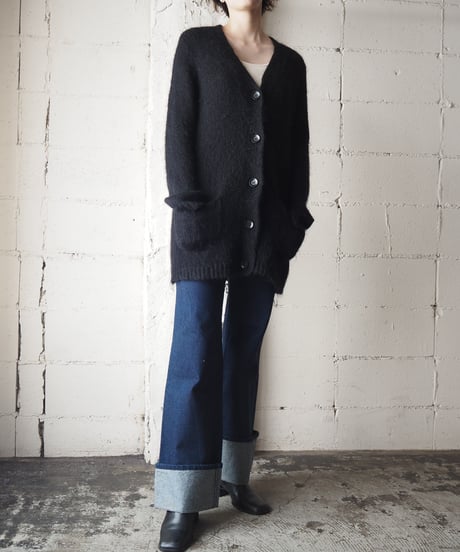 Vneck Mohair Knit Cardigan BK