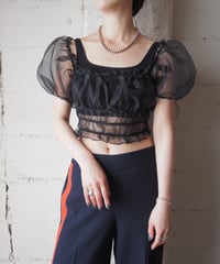 Puff Sleeve Tulle Gather Tops BK