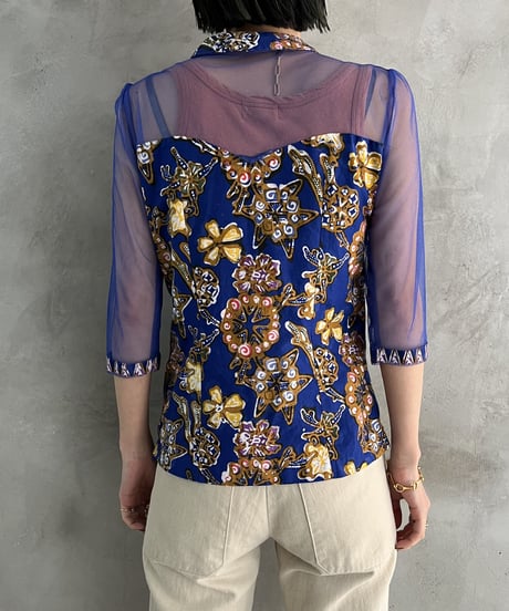 Sheer Flower Pattern China Blouse BKYE