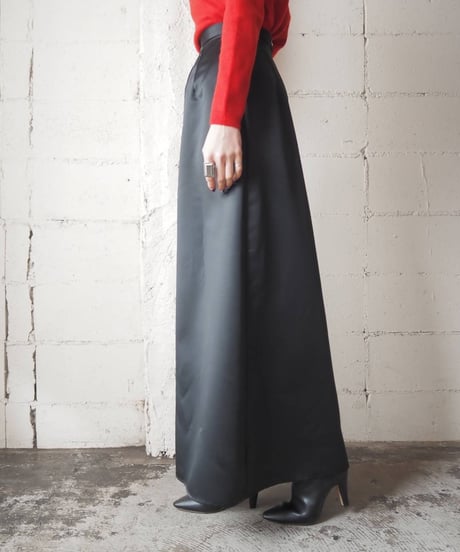 Satin Flared Long Skirt BK