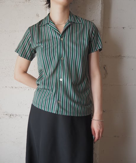 1970's Striped Open Collar S/S Shirt GNBKBL