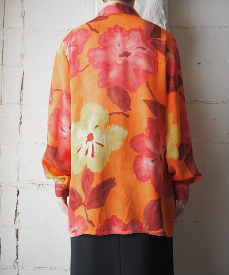 Water Color Floral Print Sheer Shirt ORRE