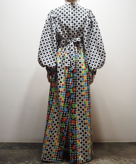 Dot Pattern Volume Sleeve Dress WHBK
