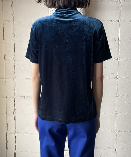 Mock Neck Velour S/S Tops BL