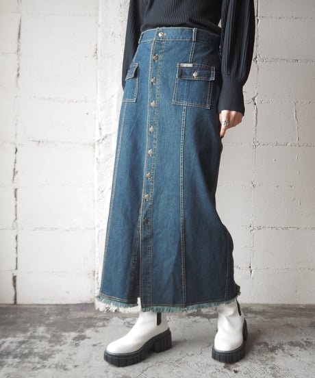 Front Button Denim Tight Skirt NV