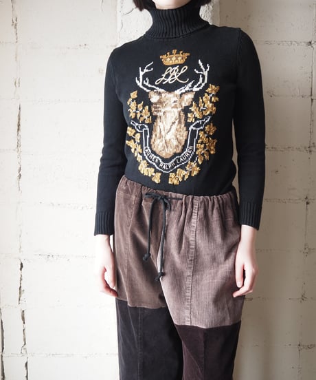 LAUREN Intarsia Deer Turtleneck Sweater BK BE YE