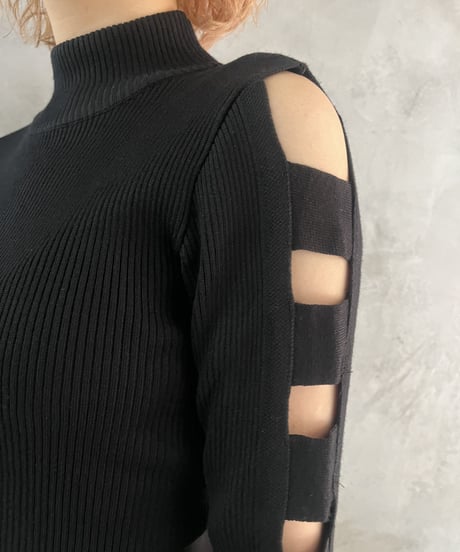 Sleeve Design Rib Knit BK