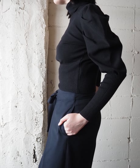 Turtleneck Puff Sleeve Knit BK