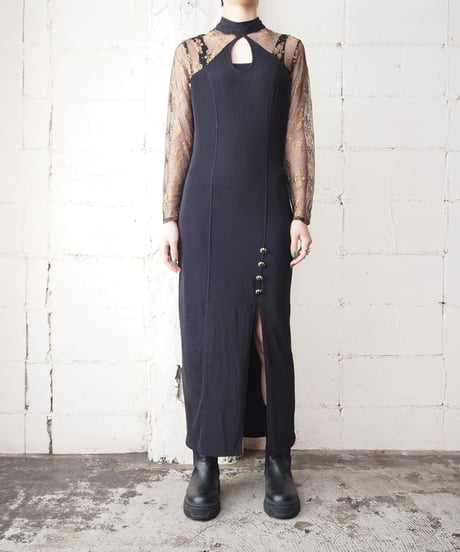 Lace Sleeve Peekaboo Design Dress BKGD