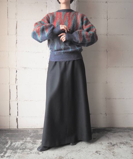 Multi Color Stripe Volume Sleeve Knit NV RE GN