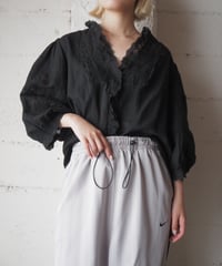 Cotton×Linen Lace Tyrol Blouse BK