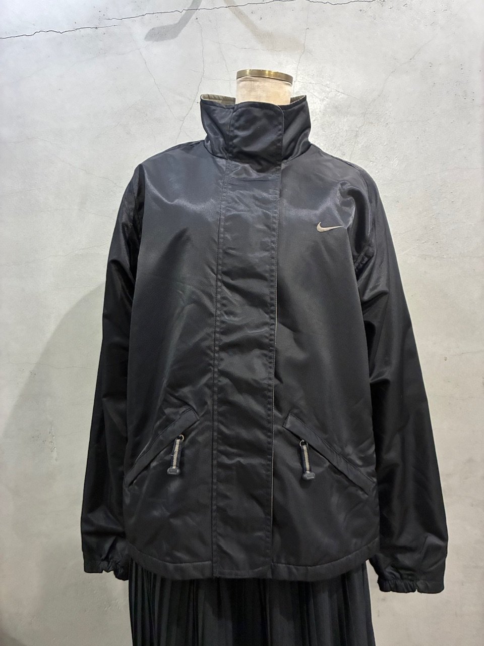 90's NIKE Stand Collar Nylon Zipup Jacket BK |
