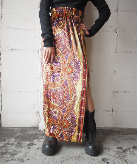 Ethnic Pattern Slit Tight Skirt YE PU OR
