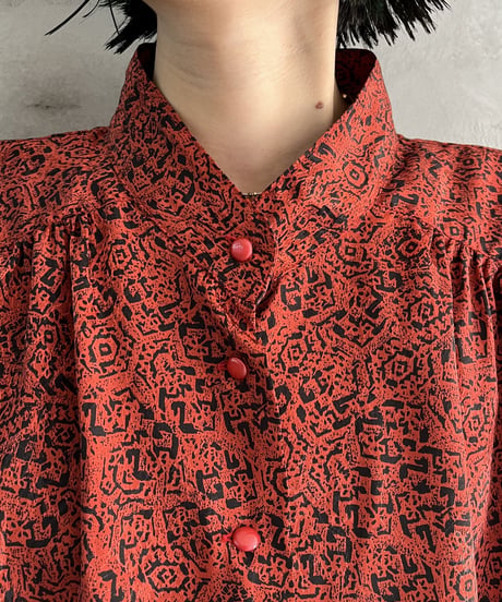 Pattern Band Collar Blouse RDBK