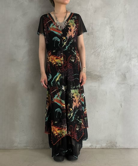 Sheer Pattern Mellow S/S Dress BKOR